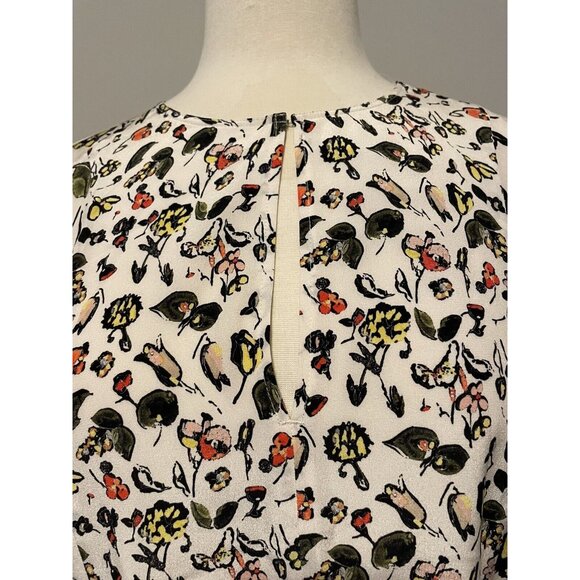 Grey Jason Wu White Silk Top with Floral Print and Front Keyhole, Size 6 - Picture 5 of 11